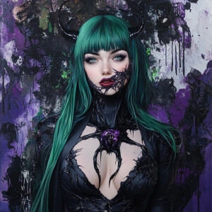 Morrigan Aensland covered in Venom symbiote