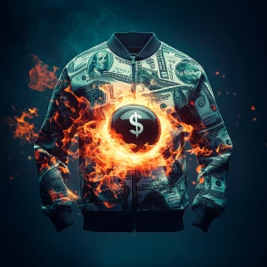 Create a realistic photo of sportswear with a lit cannonball and...