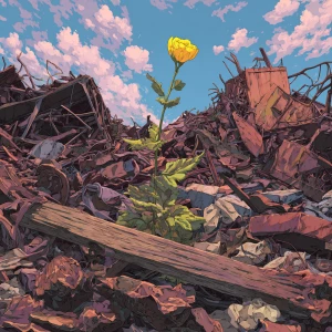 It started to dawn where on a huge pile of metal a small flower...