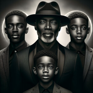 Create a close-up portrait featuring three generations of Africa...