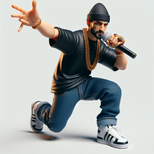 3D image of a DJ from the 90’s he wears a gold top chain around...