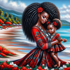 A tender depiction of a Bohemian mother with her child, both sty...