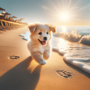 Photo of cute puppy, enjoying summer vibes at the beach, proffes...