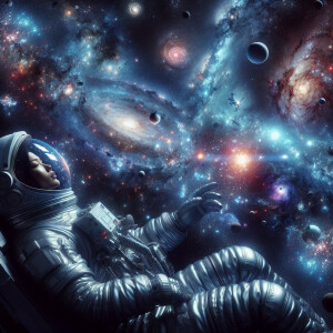 A cosmonaut alone in space