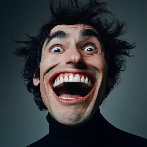 Close-up surreal photograph of a man with a dramatically distort...