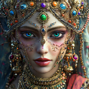 A Beautiful Goddess Of jewels with Differently Colored jewels 3D...