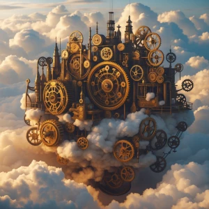 Clockwork city in the clouds:**  A intricate city built of gears...