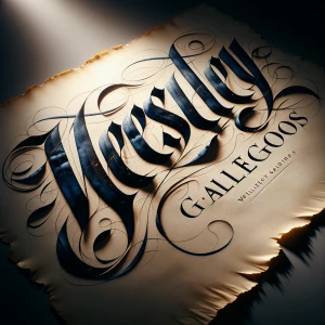 A close-up, dramatic studio shot. The name "Wesley L Gallegos" i...