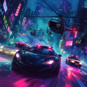 A slick gangster cat drifting a stolen sports car through city s...