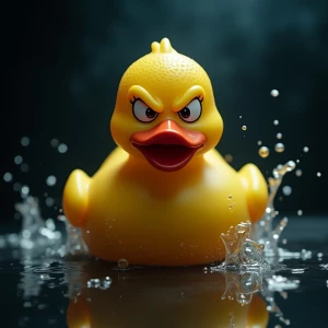 “Create a striking, highly detailed image of an angry rubber duc...