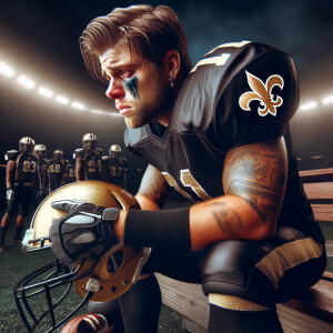 Create a poignant scene of a football player wearing a New Orlea...