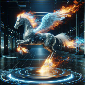 Pegasus on fire, running strong. Computerized