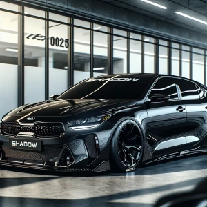 Give me an image of a Kia K5 GT 2025 suit up with the name shado...