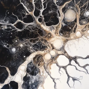 Create a watercolor painting depicting a shimmering neural netwo...