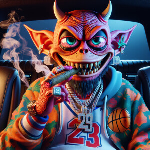 High definition 3D image of Taz with droopy bloodshot eyes, wear...