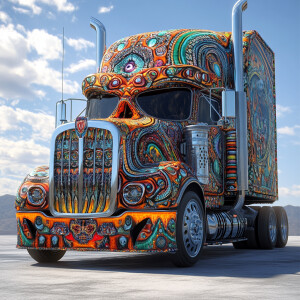 Create an 8K ultra HD, photorealistic 3D animation of a semitrai...