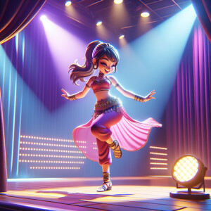 A dancer performing an energetic routine on stage
