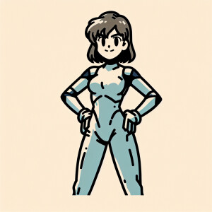 1990s anime screencap, girl a plugsuit, standing with hands on h...