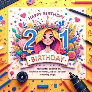 Design a cheerful 21st birthday greeting card for Maria highligh...