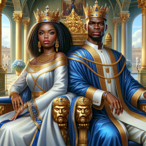 Create a 3-D realistic oil, painting of a African-American Royal...