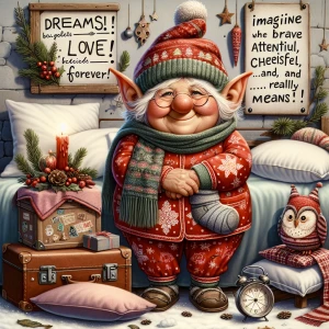 a plump old 60 year old woman with elf ears and a bulbous nose,...