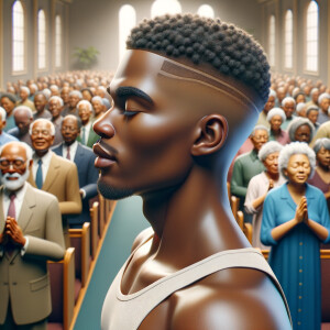 Enhance the 3-D realistic image to include a congregation of Afr...