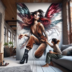 photo realistic,bold,romantic,decorated loft apartment,on the wa...