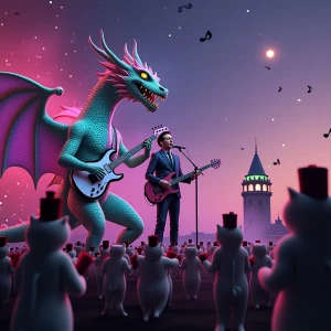 Create a highly detailed, surreal image of a concert in Istanbul...