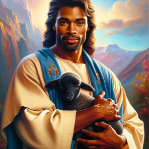 Oil painting of an African-American man resembling Jesus Christ,...