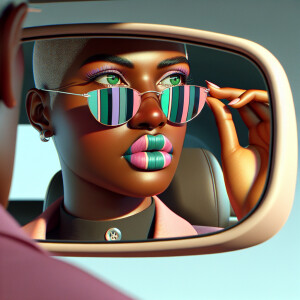 3D image of a LIGHT SKIN African American woman sitting in her c...