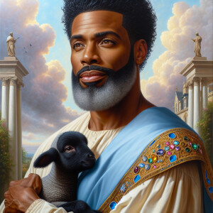 Oil painting of an African-American man resembling Jesus Christ,...