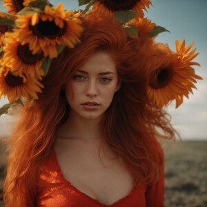 Artistic image. Ginger haired, pale skin, beautiful female. Ful...
