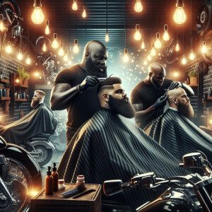 Motorcycle barbers fat black
men
