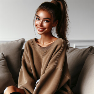 Ariana Grande sitting on couch.