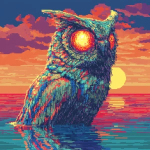 A 16-bit pixel art portrait of a bizarre alien hybrid—half metal...