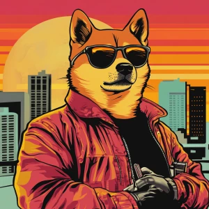 MEME DOGE, robs a bank, in the style of a Grand Theft Auto loadi...