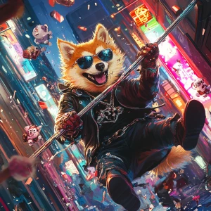BONK meme Shiba Inu dog wearing sunglasses and a leather jacket,...
