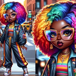 Create a full body view digital painting of an chibi Afro Americ...