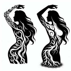 Create a black and white vector silhouette depicting a side prof...