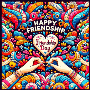Create a vibrant and joyful image for 'Happy Friendship Day Amig...