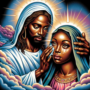 Ensure that the image distinctly represents both Jesus Christ an...