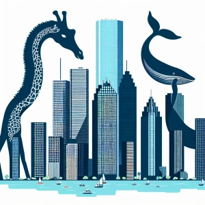 The Houston skyline but each building is an animal