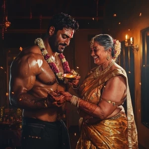 (Realism art),a man (muscular beefy ,sweaty criminal)celebrating...