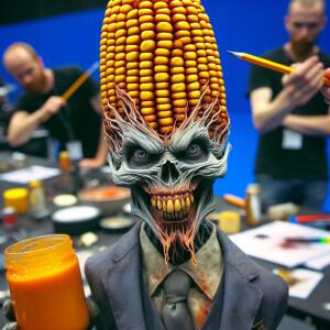 a high-resolution image of an evil macabre 🌽 with an humaniod b...