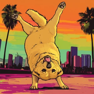 MEME DOGE in GTA art style — Do a hand stand. — in the style of...