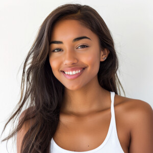 A cute woman

Smiling 

Clothes: white tank top

Looks Clean & M...