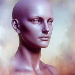 A gracefully posed silicon sentinel, bathed in a timeless hue of...