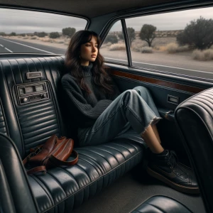ein bild von einen alten volvo 240 interieur, mit dunkles leders...