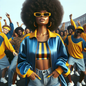 Describe a scene where a striking African American woman, resemb...