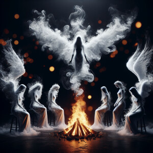 Sharp photography of a campfire, with smoke rising from it and t...